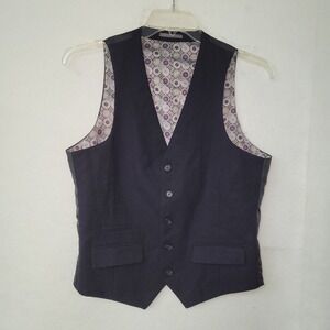 Harry‎ Brown London Suit Vest Mens 38R Black Floral Lining Cinch Back Waistcoat